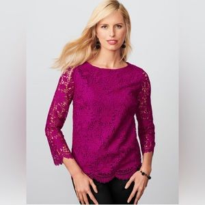 Talbots, RSVP Collection, Floral Lace Blouse, Fuchsia, Women’s sz MP